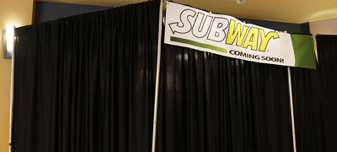 A curtain covers the soon-to-be Subway in the Student Center on Sunday. The Subway is scheduled to open later this week. Photo by Jessica Yanesh