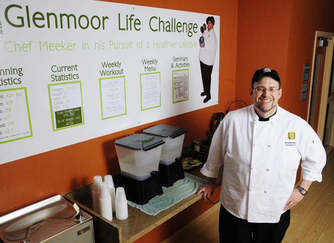 Brendan Meeker, head chef at the Glenmoor Country Club in Canton, has lost 240 pounds over the past 13 months. After losing nearly half his body mass, Meeker made his progress public and created the Glenmoor Life Challenge, a program that other country club members could follow. Photo by Hannah Potes.