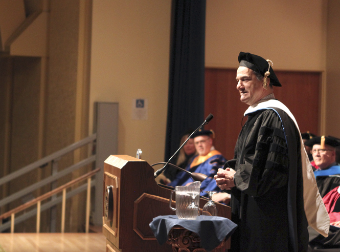 Leonardo Ferragamo, fashion CEO and designer accepts an award for his induction to the Fashion Hall of Fame and Honorary Doctorate of Humane Letters. Photo by Thomas Song.
