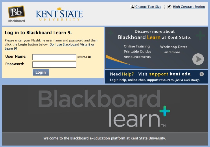 Kent State recently updated its Blackboard Vista website.