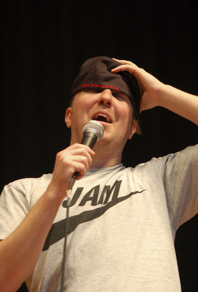 Comedian Nick Swardson kept the audience on the edge of their seats in the M.A.C. Center in January, 2009. Photo by Rachel Kilroy.