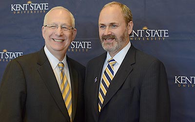 Dr. Todd Diacon was named the new provost and senior vice president for academic affairs at KSU on Feb. 13. President Lester Lefton introduced Diacon who gave a speech and answered questions in the student center. Photo by Nancy Urchak.