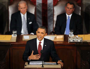 U.S. President Barack Obama gives the State of the Union address before a joint session of Congress, Tuesday, January 24, 2012, in Washington, D.C. (Olivier Douliery/Abaca Press/MCT)