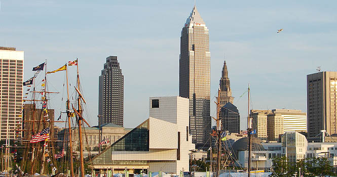 Clevelands skyline offers visiting tall ships moored along the shore of Lake Erie. Photo courtesy of MCT Campus.