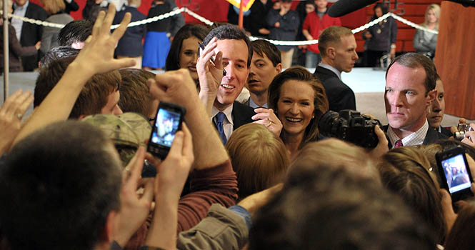 Rick Santorum at his Ohio primary watch party in Steubenville, OH on March 6. Photo courtesy of Laura Fong and WKSU.