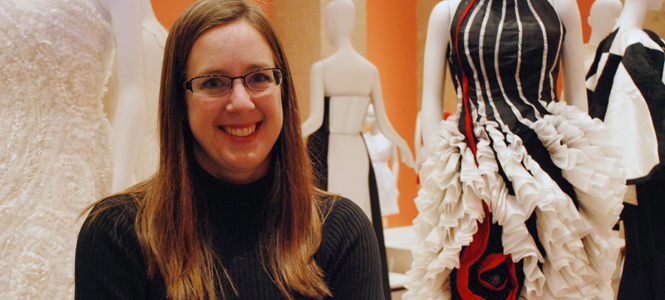 Professor Linda Ohrn stands with her collection, Life, Thoughts & Garments. Photo by Grace Jelinek.