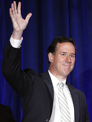 Republican presidential candidate Rick Santorum takes to the stage at the Wisconsin Faith and Freedom Presidential Kick-Off at the Country Springs Hotel in Waukesha, Wisconsin, Saturday, March 31. Photo by Mark Hoffman (MCT Campus).