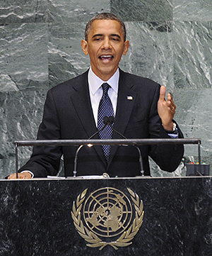 U.S. President Barack Obama speaks at the United Nations General Assembly September 25, 2012 in New York. Photo by Olivier Douliery.