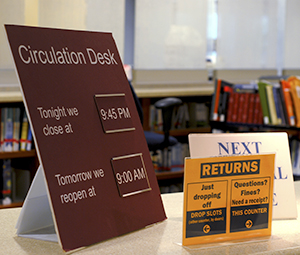 Circulation desk at the Kent State University Library. Photo by Marielle Forrest.