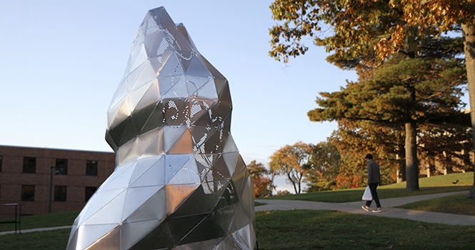 Embrace, the new sculpture behind Lake Hall and winning design in the 2012 MATr Project. Photo by Shane Flanigan.