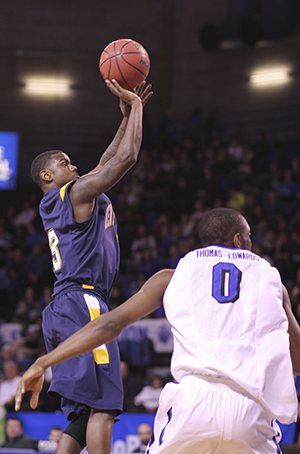 Kent Senior Guard Randal Holt makes a jump shot at Buffalo on Jan. 16. Kent State won that game against Buffalo 80-68. Photo courtesy Nick Fischetti of The Spectrum.
