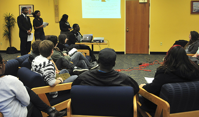 The LGBTQ Center and Black United Students host a discussion called Queering History: The History of Influential Queer People of Color on Wednesday, Feb. 13 in the Multicultural Center. Photo by Rachael Le Goubin.
