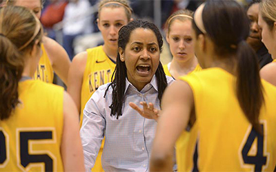 Head coach Danielle OBanion leads the Flashes during their game against Miami of Ohio on Jan. 27. The women will face the Ohio Bobcats Feb. 20 in the MAC Center. Photo by Jenna Watson .
