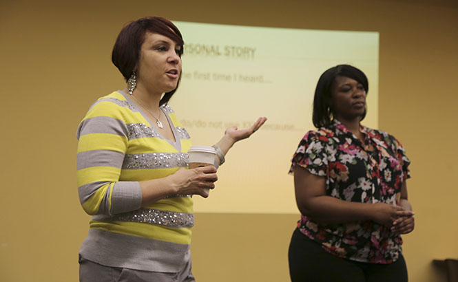 Shana Lee and Trinidy Jeter, both of whom work at the Student Multicultural Center, host a dialogue series titled 