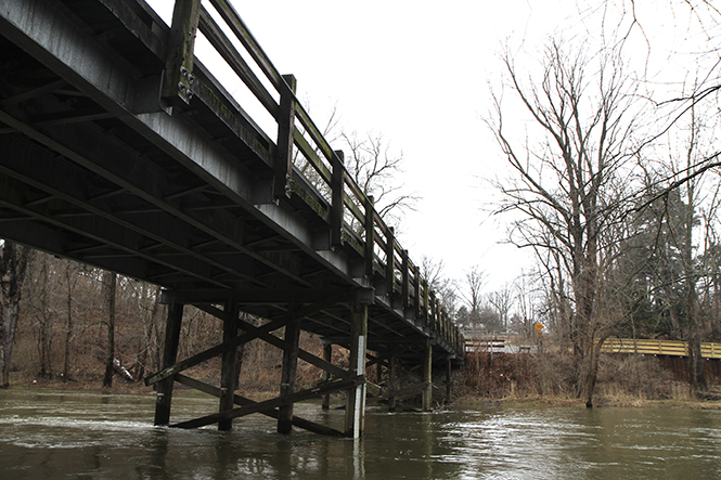The replacement of the Harvey Redmond Bridge, connecting Fred Fuller Park and Kramer Ball Fields, was delayed after the discovery of endangered mussels living under the bridge in December. Photo by Shane Flanigan.
