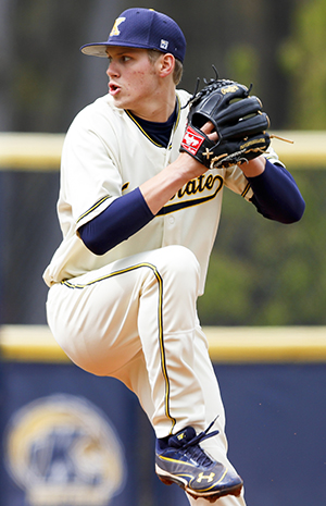 Sophomore pitcher Tim Faix throws a pitch against Youngstown State at Schoonover Stadium on April 11, 2012. Kent State defeated Youngstown State 14-4. Photo by Anthony Vence.
