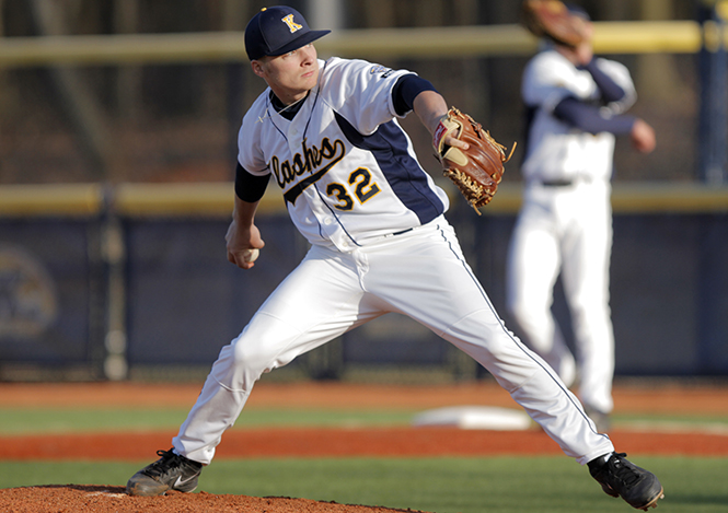 Kent State freshman Nick Jensen-Clagg pitches during a game against Penn State on April 3. The Flashes won the game 10-0. Photo by Melanie Nesteruk.