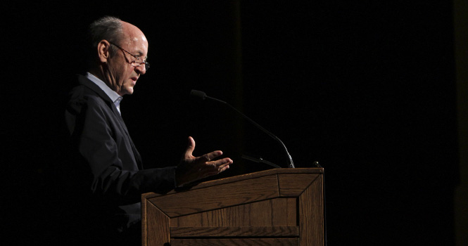 Billy Collins recites some of his poetry in the Ballroom of the Student Center on Thursday April 18, 2013. Collins has been named Poet Laureate of the United States from 2001 to 2003. Photo by Shane Flanigan.