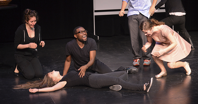 Students+rehearse+D.A.S.G.S.S.V.O.T%2C+a+short+play+written+and+directed+by+C.C+Ziegler%2C+on+Thursday+April+10+in+the+Music+and+Speech+building+to+prepare+for+their+performance+in+the+Student+Film+Festival.+Photo+by+Melanie+Nesteruk.