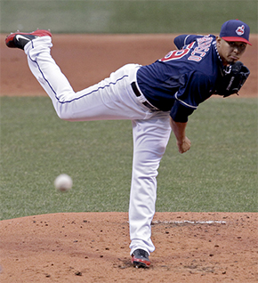 Cleveland Indians starter Carlos Carrasco pitches in the first inning against the New York Yankees at Progressive Field on Tuesday, April 9, 2013, in Cleveland, Ohio. (Phil Masturzo/Akron Beacon Journal/MCT)