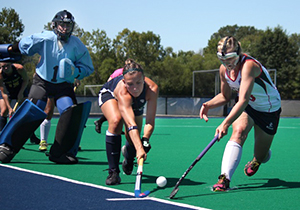 The Kent State Flashes took on Robert Morris University at Murphy-Mellis Field Saturday, taking the win with a final score of 9-6. Kent State field hockey will play again Friday against James Madison. Photo by ERIN MCLAUGHLIN.