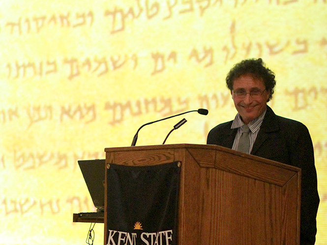 Dr. Adolfo Roitman, curator of the Shrine of the Book, which houses the Dead Sea Scroll collection at the Israel Museum in Jerusalem, speaks at the KIVA about the meaning of Dead Sea Scrolls for Judaism and Christianity Thursday, Sept. 19, 2013. Photo by Yolanda Li.