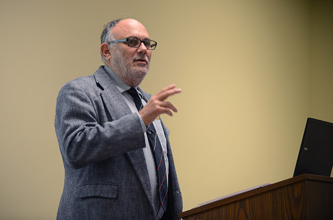 Dr. Peter Haas, Department of Religious Studies at Case Western Reserve in Cleveland, visits Kent State University on Tuesday Oct. 22 to speak about how the internet is changing religion. Photo by Leah Klafczynski.