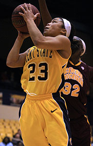Kent State junior Mikell Chinn takes a shot at the game against Central Michican, Jan. 22, 2014. The final score was 53-87.