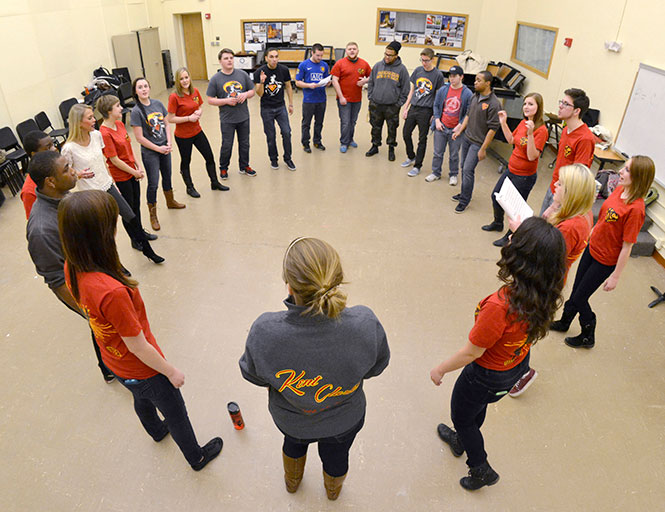 The Kent Clarks rehearse in the Music and Speech Center, Tuesday, Feb. 4, 2014. The contemporary a cappella group is preparing for the quarterfinals of the International Championship of A Cappella, starting Feb. 8.