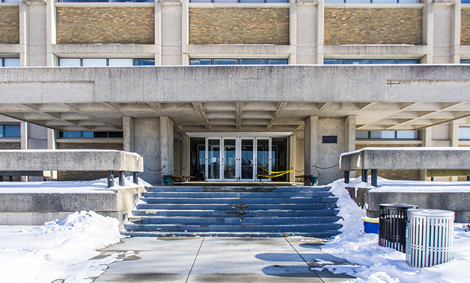 The entrance of Williams Hall is showing signs of wear and tear due to the buildings age. Williams Hall was built in the late 1960s and has not been renovated since.