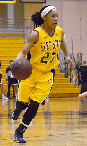 Junior guard Mikell Chinn leads an attack against the Toledo Rockets, Sunday, Feb. 9, 2014, in the M.A.C.C. The womens basketball team fell to their MAC rivals, 55-83.
