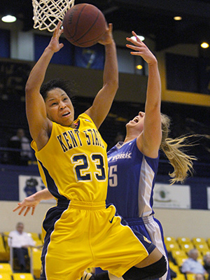 Kent State guard Mikell Chinn comes down with a rebound during a game against Buffalo Wednesday, Feb. 19, 2014. Kent State lost 53-61.
