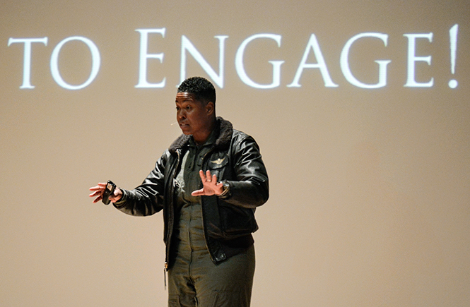Vernice Fly Girl Armour, Americas first African American combat pilot, speaks to Kent State about how to be successful, Thursday, Feb. 27 2014, at the Kiva.