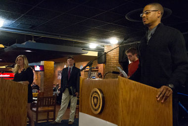 Candidates debate in the Rathskellar, Feb. 20, 2014, for the 2014 Undergraduate Student Government elections.