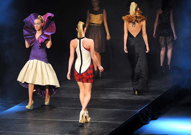 Models+showcase+designs+from+each+fashion+design+senior+for+the+final+walk+of+the+Fashion+Schools+senior+fashion+show%2C+April+27%2C+2013.