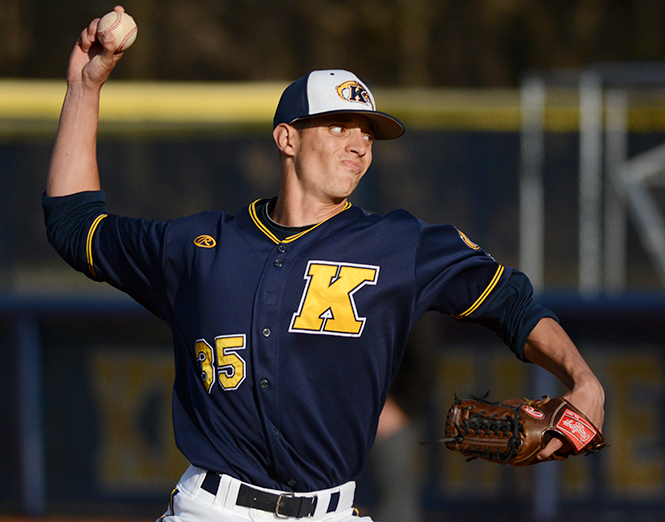 Freshman pitcher Andy Ravel throws a fast ball during the baseball game against Penn State, April 22, 2014.