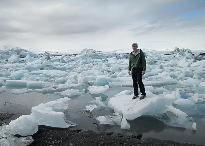 Junior German major Samuel Hedrick stands amongst the Jökulsárlón glacial lagoon in eastern Iceland during his time abroad. Submitted photo.