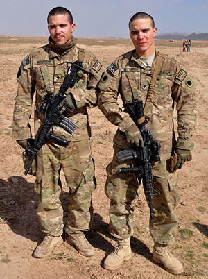 Jarret and Josh Guysinger are twin brothers who signed up for the Army National Guard together in 2007. After returning from Afghanistan the brothers enrolled and started at Kent State in the Fall of 2013 as criminology and justice majors. Photo submitted by Jarret and Josh Guysinger.