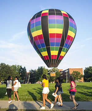 Students try out hot air ballon rides during BlastOff Sunday, August 24, 2014. BlastOff gives students the opportunity to see what extracurricular activities are offered at Kent State.
