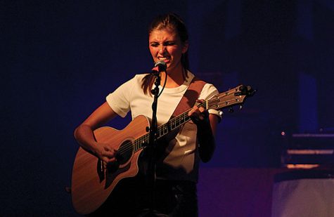 Dawn Lu / The Kent Stater Marina Strah, Senior Applied Communications major, performs at the Ohios Got Talent competition Saturday, Sept. 13, 2014. Strah won the competition and was awarded a chance to record her first music video through Humble Heroz Productions company.
