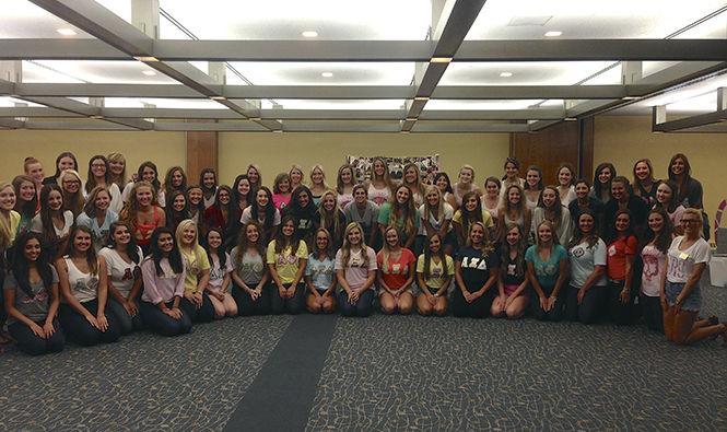 Members from Kent States sororities participate in Sorority Information Night Thursday, Sept 3, 2014.