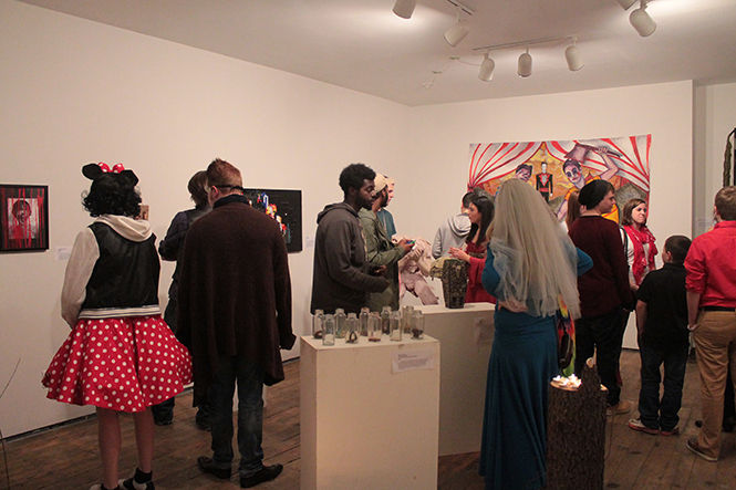 The Kent State Art Club hosts the reception for its art exhibit, FEAR: A Sensory Experience, on Saturday, Oct. 25, 2014 at Gallery 425 in Kent.