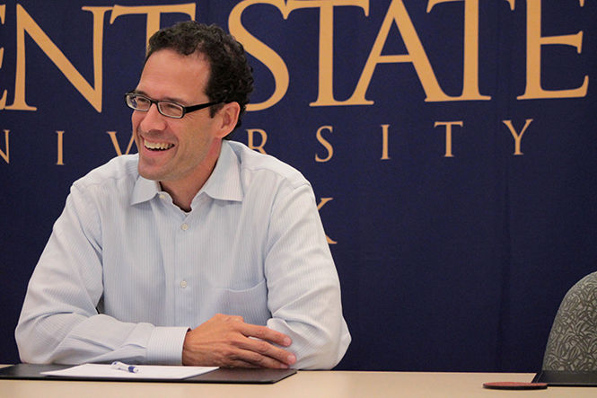 Paul DePodesta, The New York Mets VP of Player Development, scouting entrepreneur, and primary subject of the book and movie Moneyball, answers questions from the press and Kent States student media during a press conference held in the Smith Board Room in the University Center at Kent State Stark prior to his speaking engagement Tuesday Oct. 7, 2014.