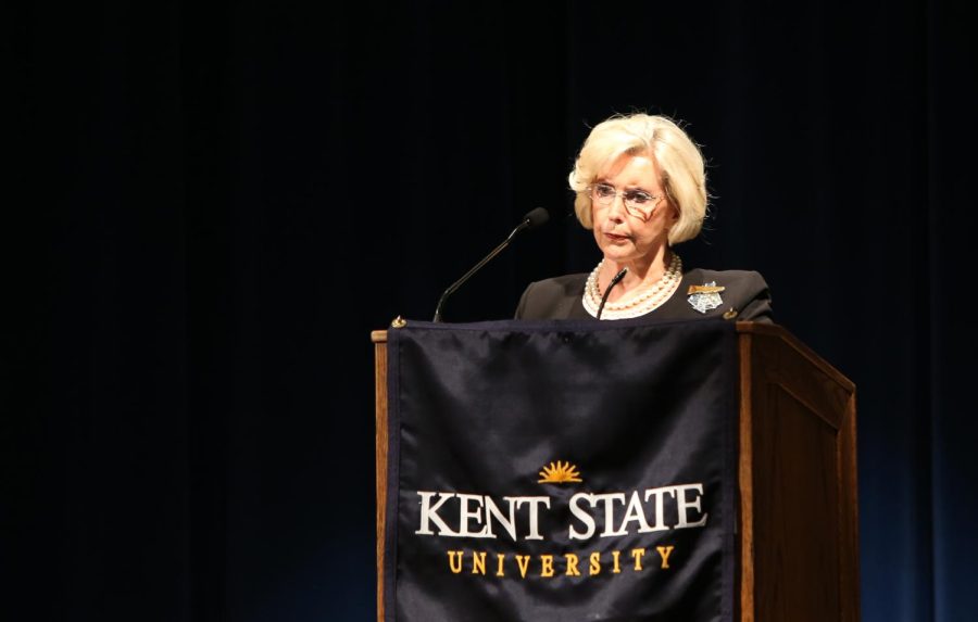 Lilly Ledbetter speaks about the problems she experienced with Goodyear during her career to an audience at the Kiva on October 20, 2014.