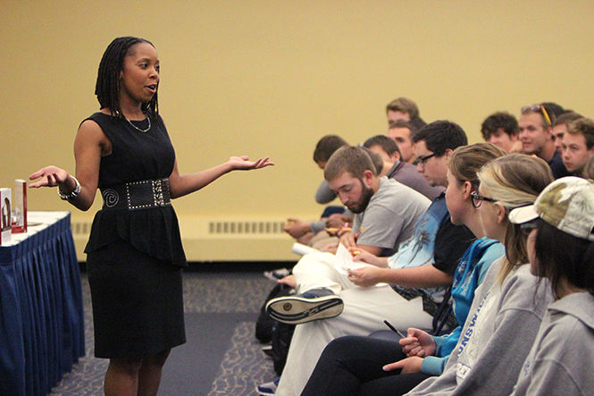Author and speaker Chaz Pitts-Kyser speaks to Kent State students in the Student Center on Oct.15, 2014.