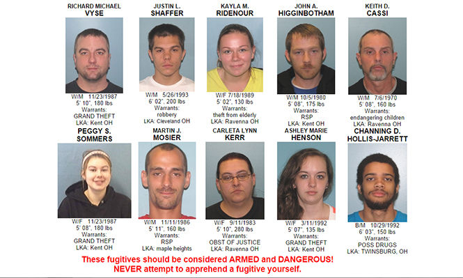 Portage County Sheriffs Department Website of the 10 criminals listed on the Sept. 24, 2014 Portage County Most Wanted Fugitives list. One, Ashley Marie Henson, was apprehended at the beginning of October. 
