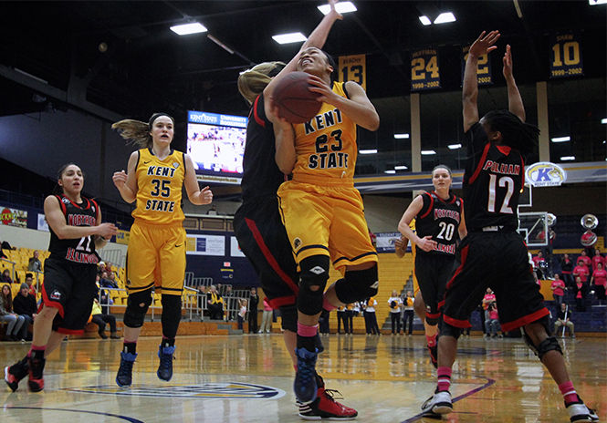 The Kent Stater Kent State Senior Mikell Chinn atempts to make a lay-up during the game against Northern Illinois University in the M.A.C.C Center on Saturday, Feb. 14th, 2015. The Flashes won 54-52.