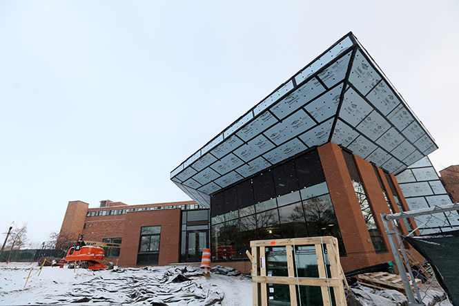  Olsen hall, located on the quad, is nearing the finish of its construction project. The residence hall has been under construction since the beginning of the fall semester.