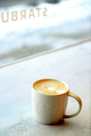 Starbuck’s new featured drink is a flat white coffee. The drink is steamed milk over a single or double shot of expresso.