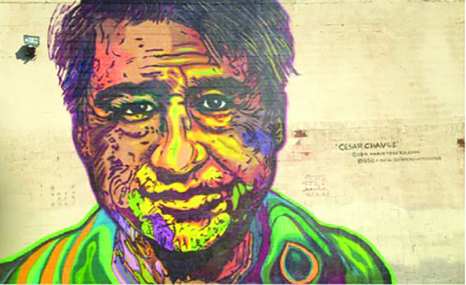 A César Chávez mural on Broadway Street in Toledo, Ohio painted by Bowling Green State University students. 